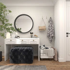 Banc ottoman Glam moderne en tissu capitonné, en bois noir, beige ou gris