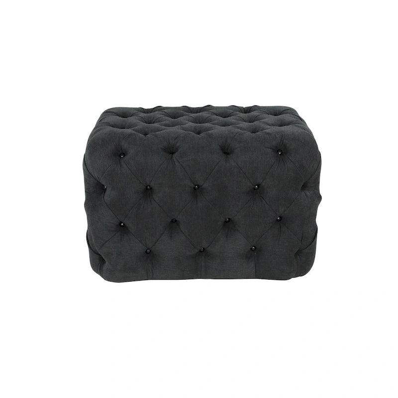 Banc ottoman Glam moderne en tissu capitonné, en bois noir, beige ou gris