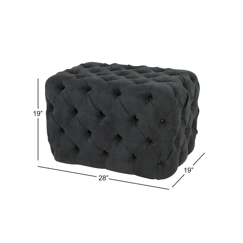Banc ottoman Glam moderne en tissu capitonné, en bois noir, beige ou gris