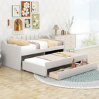 Twin Size Upholstered Daybed with Trundle and Three Drawers,Beige