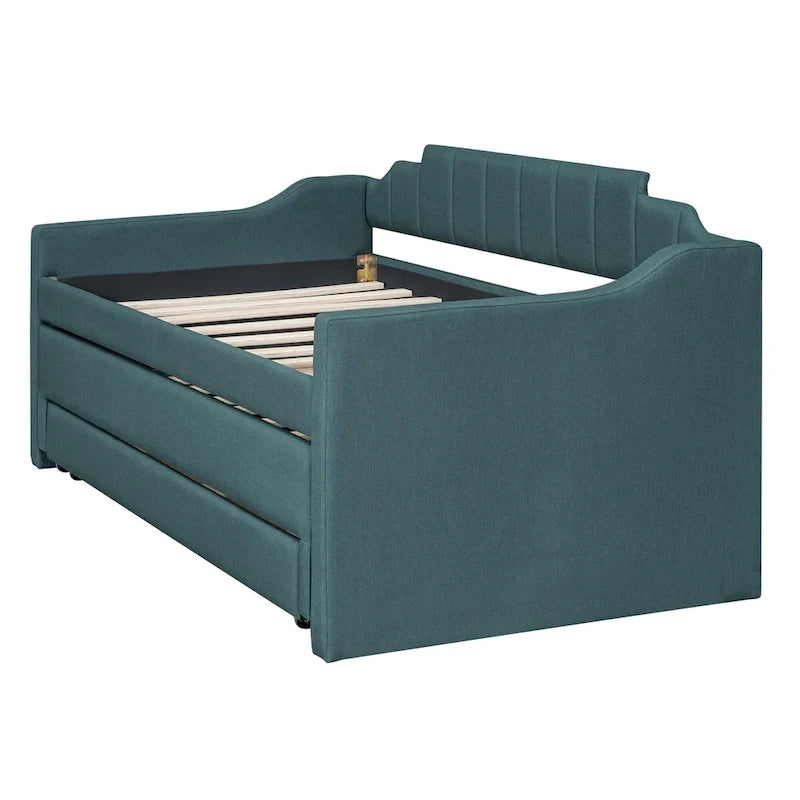 Twin Size Upholstered Daybed with Trundle and Three Drawers,Beige