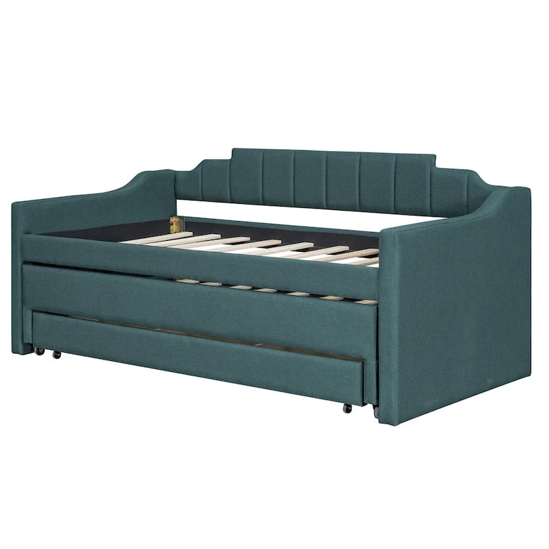 Twin Size Upholstered Daybed with Trundle and Three Drawers,Beige