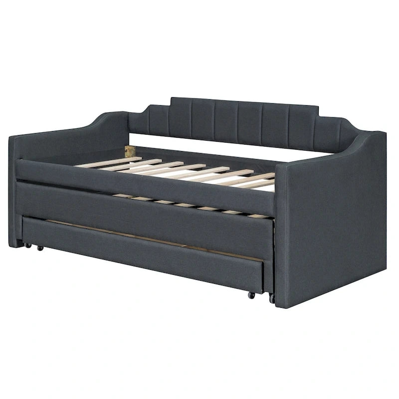 Twin Size Upholstered Daybed with Trundle and Three Drawers,Beige