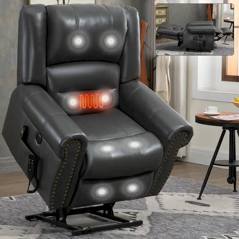 Power Lift Recliner Chair Heat Massage Dual Motor Infinite Position Up to 350 LBS, Heavy Duty Motion Mechanism with USB Ports