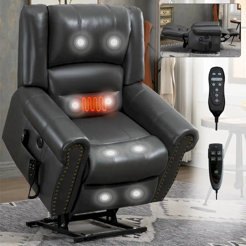 Power Lift Recliner Chair Heat Massage Dual Motor Infinite Position Up to 350 LBS, Heavy Duty Motion Mechanism with USB Ports
