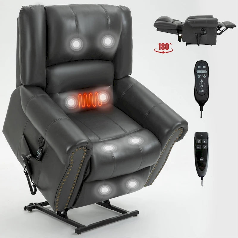 Power Lift Recliner Chair Heat Massage Dual Motor Infinite Position Up to 350 LBS, Heavy Duty Motion Mechanism with USB Ports