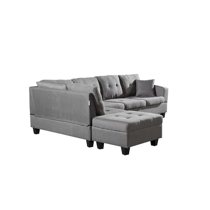 Faux Leather Left Chaise Living Room Sofa Set with Storage Ottoman