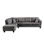 Faux Leather Left Chaise Living Room Sofa Set with Storage Ottoman