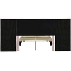 Lit plateforme tapissé grand format avec grande tête de lit, velours, beige