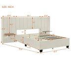 Lit plateforme tapissé grand format avec grande tête de lit, velours, beige