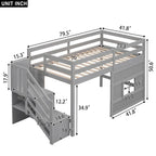 Lit mezzanine simple avec escalier de rangement et fenêtre, gris