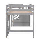 Lit mezzanine simple avec escalier de rangement et fenêtre, gris