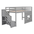 Lit mezzanine simple avec escalier de rangement et fenêtre, gris