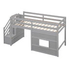 Lit mezzanine simple avec escalier de rangement et fenêtre, gris