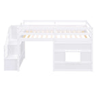 Lit mezzanine simple avec escalier de rangement et fenêtre, gris