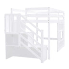 Lit mezzanine simple avec escalier de rangement et fenêtre, gris