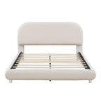 Teddy Fleece Full Size Upholstered Platform Bed with Thick Fabric, Solid Frame and Stylish Curve-shaped Design, Beige