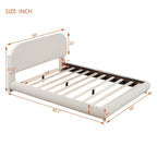 Teddy Fleece Full Size Upholstered Platform Bed with Thick Fabric, Solid Frame and Stylish Curve-shaped Design, Beige