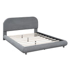 Teddy Fleece Full Size Upholstered Platform Bed with Thick Fabric, Solid Frame and Stylish Curve-shaped Design, Beige