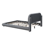 Teddy Fleece Full Size Upholstered Platform Bed with Thick Fabric, Solid Frame and Stylish Curve-shaped Design, Beige