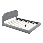 Teddy Fleece Full Size Upholstered Platform Bed with Thick Fabric, Solid Frame and Stylish Curve-shaped Design, Beige