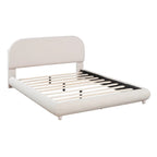 Teddy Fleece Full Size Upholstered Platform Bed with Thick Fabric, Solid Frame and Stylish Curve-shaped Design, Beige
