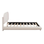 Teddy Fleece Full Size Upholstered Platform Bed with Thick Fabric, Solid Frame and Stylish Curve-shaped Design, Beige