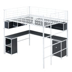 Metal Loft Bed with bookcase, desk and cabinet, Full, Black