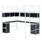 Metal Loft Bed with bookcase, desk and cabinet, Full, Black