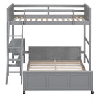 Lit superposé jumeau sur grand lit avec bureau, gris