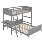 Lit superposé jumeau sur grand lit avec bureau, gris
