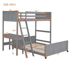 Lit superposé jumeau sur grand lit avec bureau, gris
