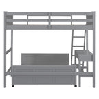 Lit superposé jumeau sur grand lit avec bureau, gris