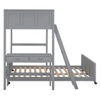 Lit superposé jumeau sur grand lit avec bureau, gris