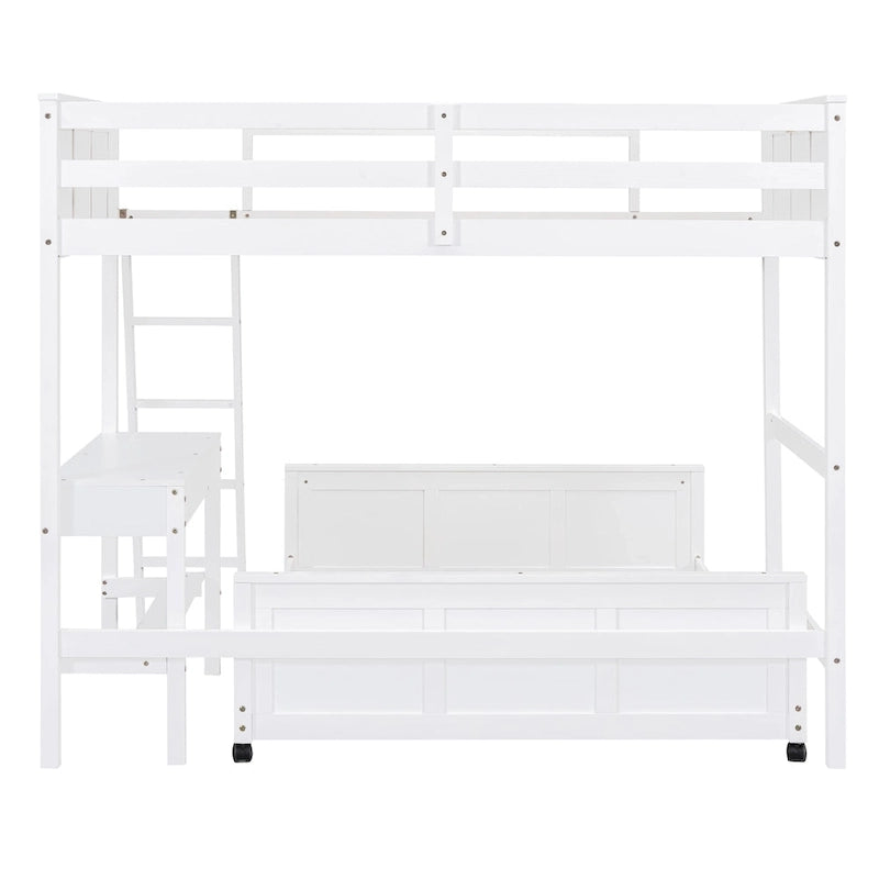 Lit superposé jumeau sur grand lit avec bureau, gris