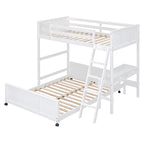 Lit superposé jumeau sur grand lit avec bureau, gris