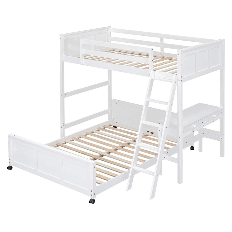 Lit superposé jumeau sur grand lit avec bureau, gris