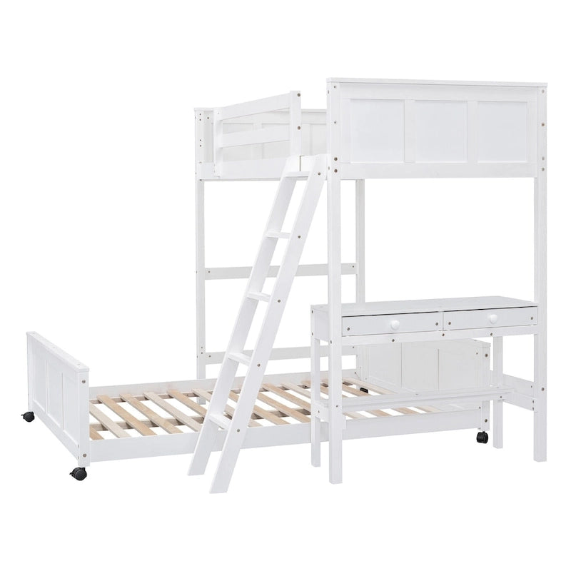 Lit superposé jumeau sur grand lit avec bureau, gris