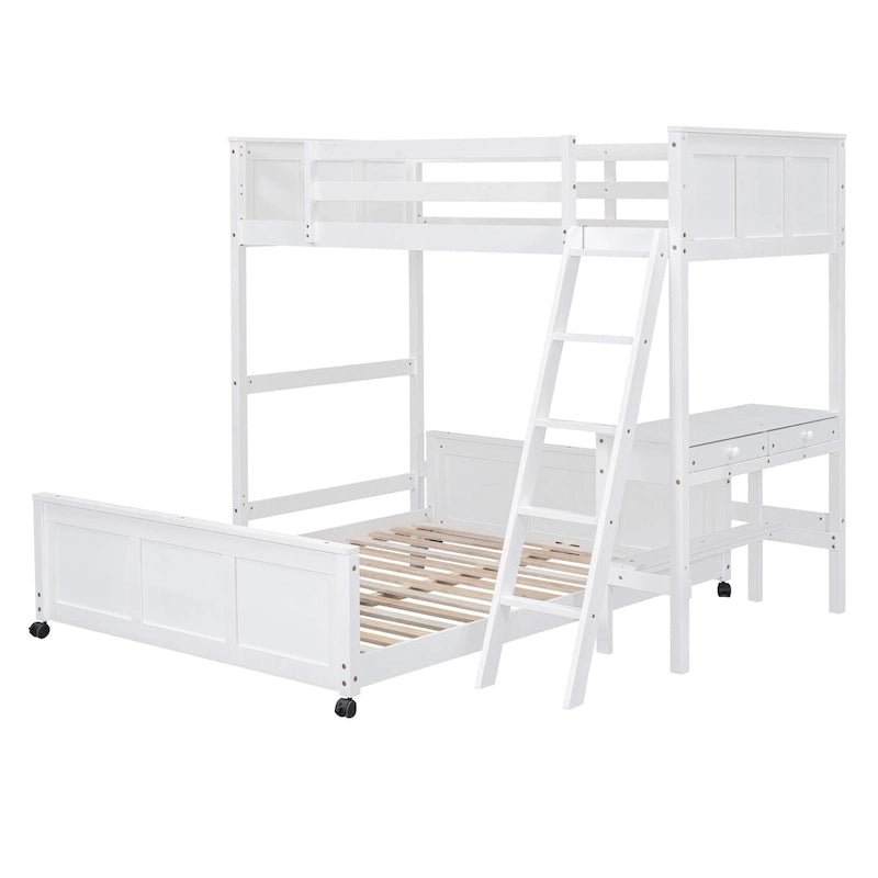 Lit superposé jumeau sur grand lit avec bureau, gris