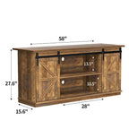 Meuble TV 2 étagères pour téléviseurs de 43 à 65 pouces. Style de vie simple et moderne du milieu du siècle, porte de grange de ferme - facile à ranger.