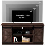 Meuble TV 2 étagères pour téléviseurs de 43 à 65 pouces. Style de vie simple et moderne du milieu du siècle, porte de grange de ferme - facile à ranger.