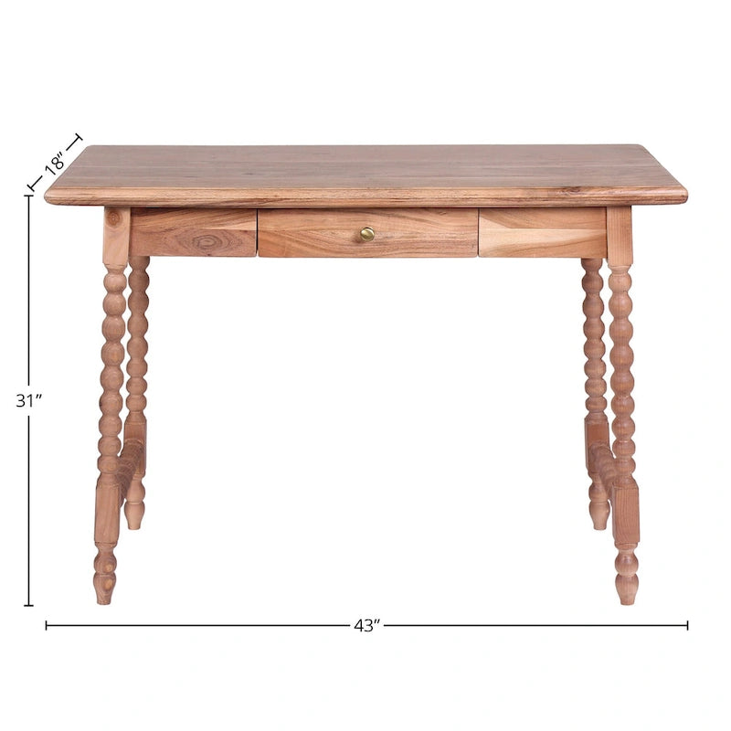 Delisle Mid-Century 1-Drawer Acacia Writing Desk, Light Brown