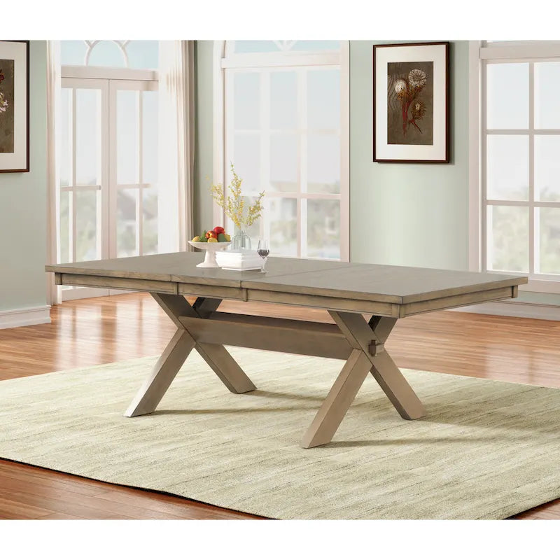 Roundhill Furniture Raven Wood 7-Piece Dining Set, Extendable Dining Table with 6 Chairs, Glazed Pine Brown