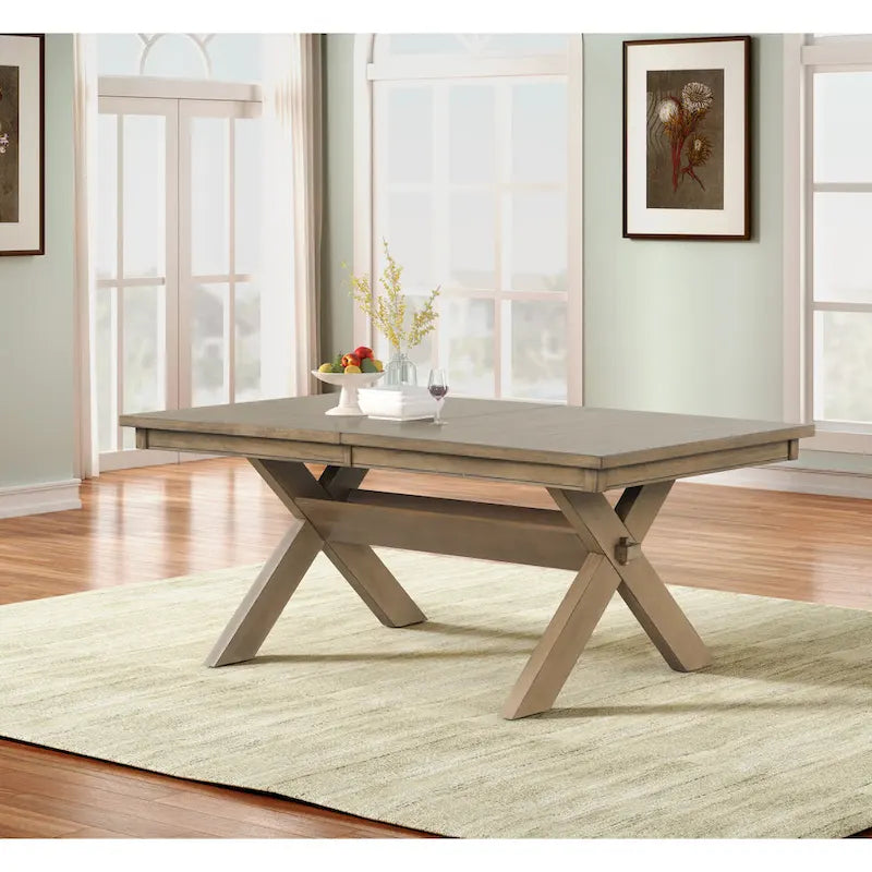 Roundhill Furniture Raven Wood 7-Piece Dining Set, Extendable Dining Table with 6 Chairs, Glazed Pine Brown