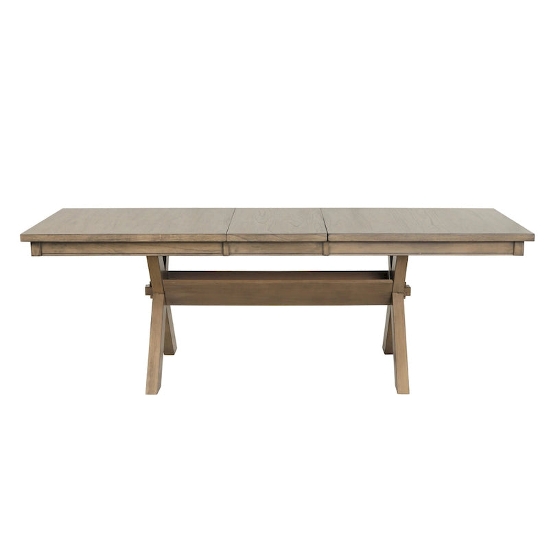 Roundhill Furniture Raven Wood 7-Piece Dining Set, Extendable Dining Table with 6 Chairs, Glazed Pine Brown