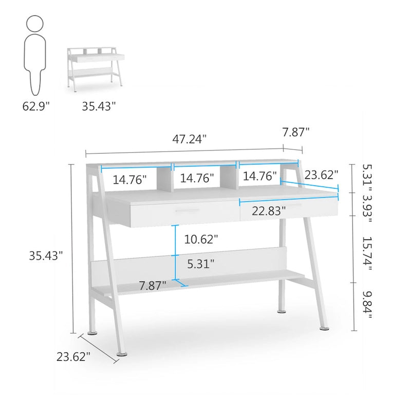 Computer Desk with Drawers and Storage Monitor Hutch Shelf, Office Writing Desk with Shelves