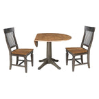 42 in. Round Dual Drop Leaf Dining Table with 2 Slatback Chairs in Hickory/Washed Coal