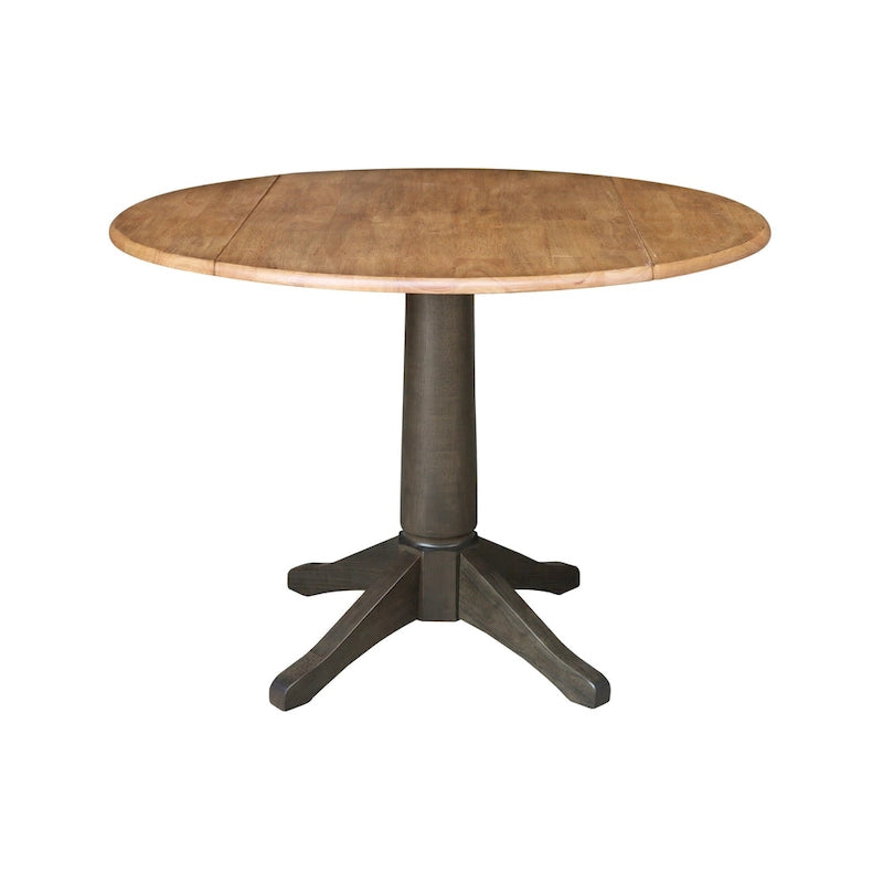 42 in. Round Dual Drop Leaf Dining Table with 2 Slatback Chairs in Hickory/Washed Coal