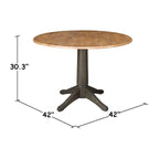 42 in. Round Dual Drop Leaf Dining Table with 2 Slatback Chairs in Hickory/Washed Coal