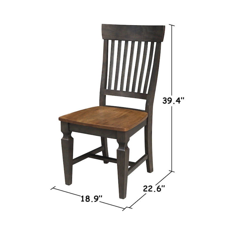 42 in. Round Dual Drop Leaf Dining Table with 2 Slatback Chairs in Hickory/Washed Coal